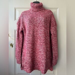 J. Crew Italian Marled Red Wool Blend Turtleneck Oversized Sweater Size S